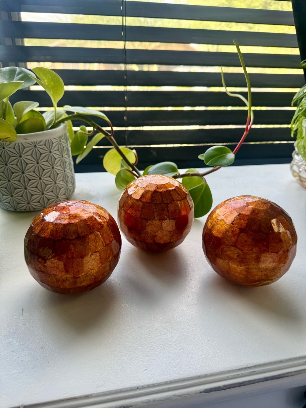 Irridescent Orange Bowl Fillers - set of 3 Hollow Irregular Patina